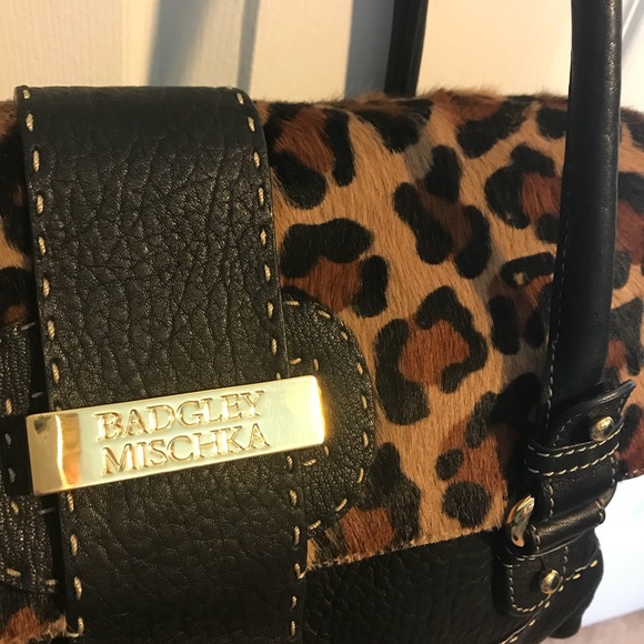 Badgley Mischka leopard black leather shoulder bag - Picture 2 of 6